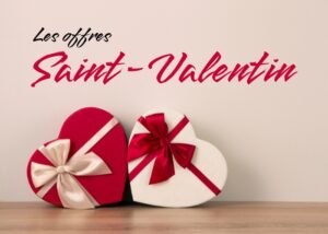 Deux boites de cadeaux de saint valentin en forme de coeur rouge et blanc